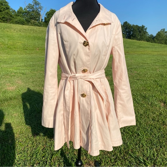 RARE Betsey Johnson Flared Skirted Trench Coat Y2K VTG Size L - Picture 2 of 14